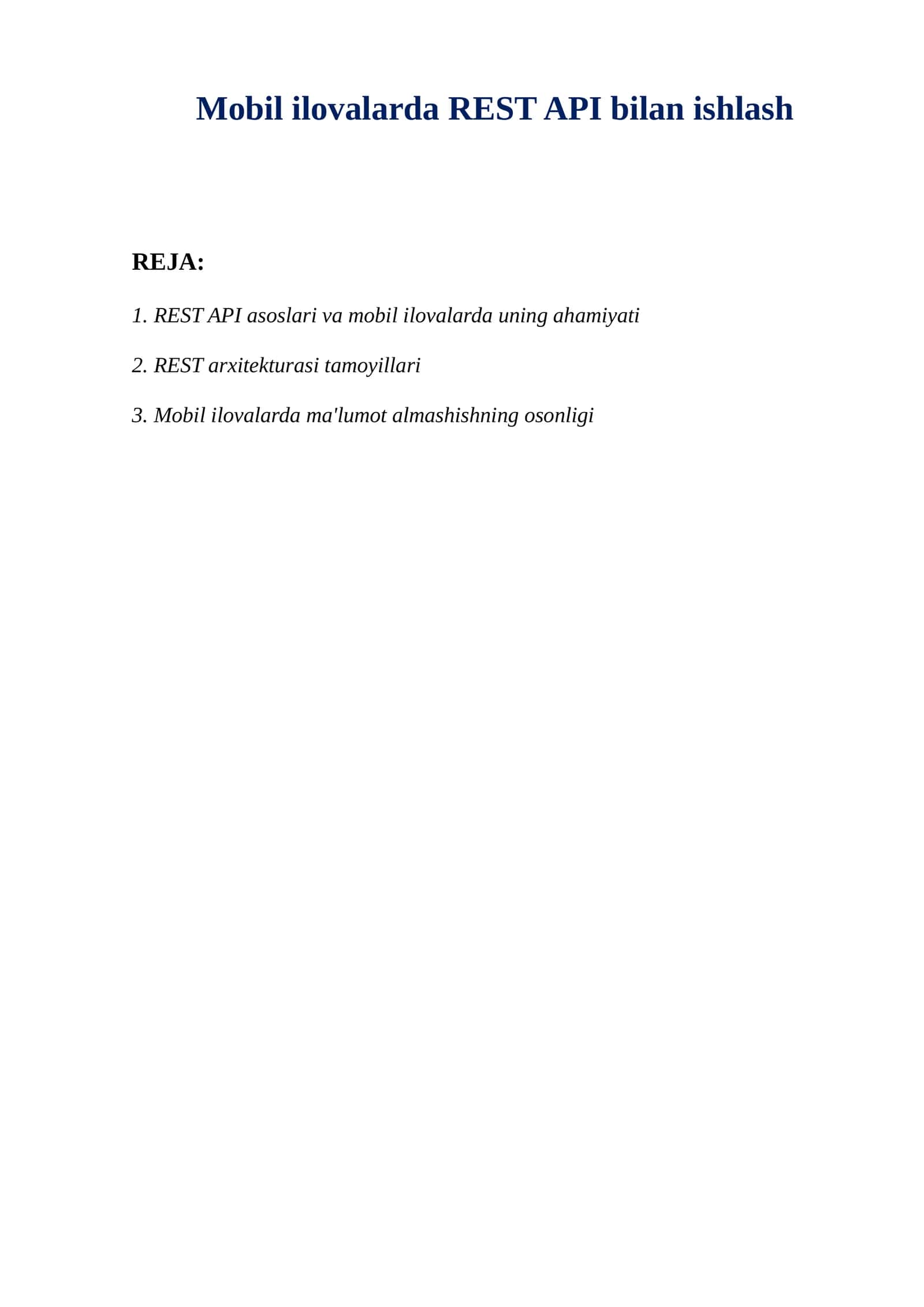 Mobil ilovalarda REST API bilan ishlash