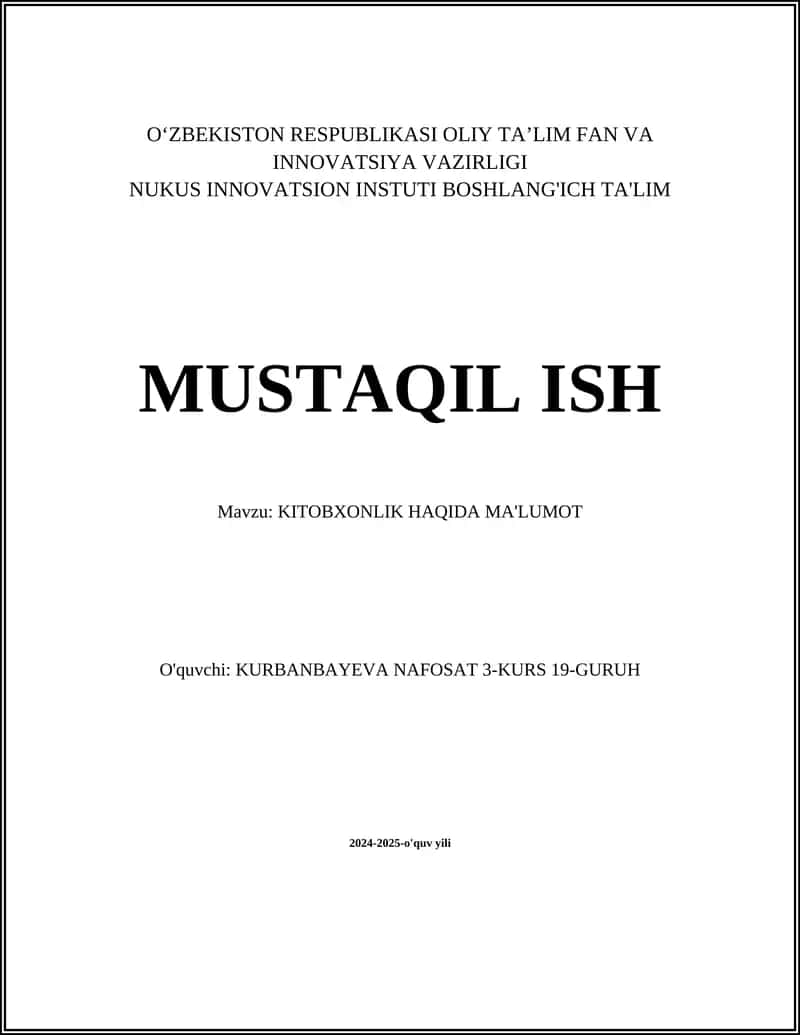 KITOBXONLIK HAQIDA MA'LUMOT