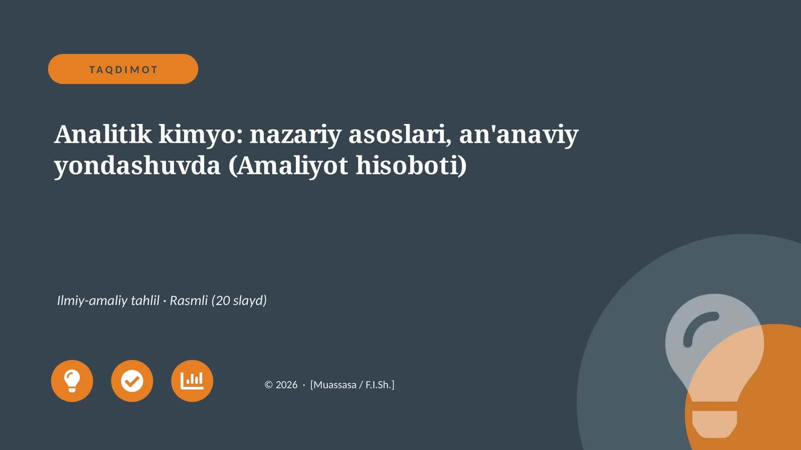 Analitik kimyo: nazariy asoslari, an'anaviy yondashuvda (Amaliyot hisoboti)