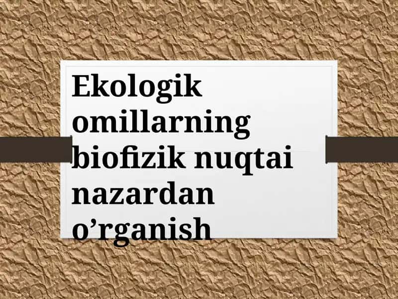 Ekologik omillarning biofizik nuqtai nazardan o'rganish
