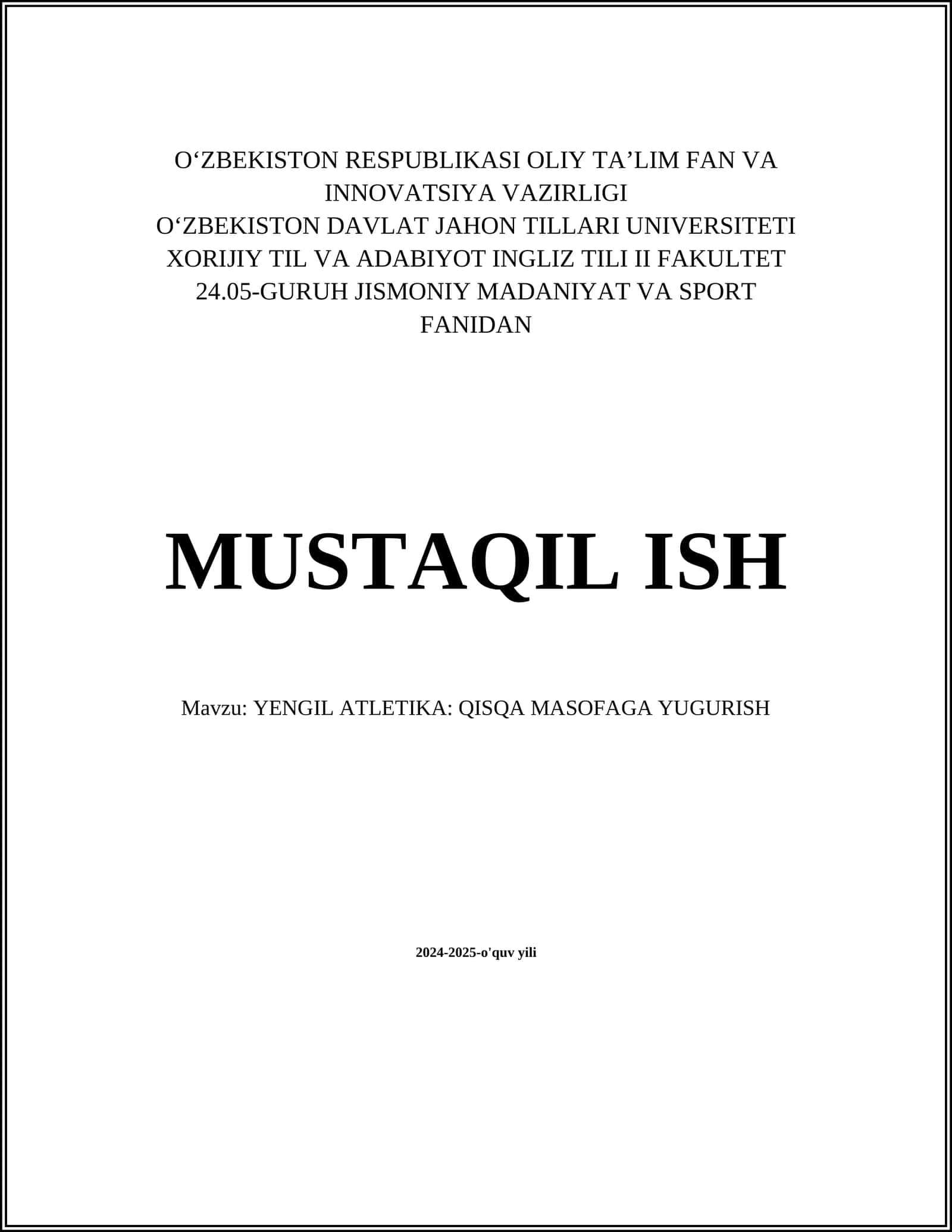 YENGIL ATLETIKA: QISQA MASOFAGA YUGURISH