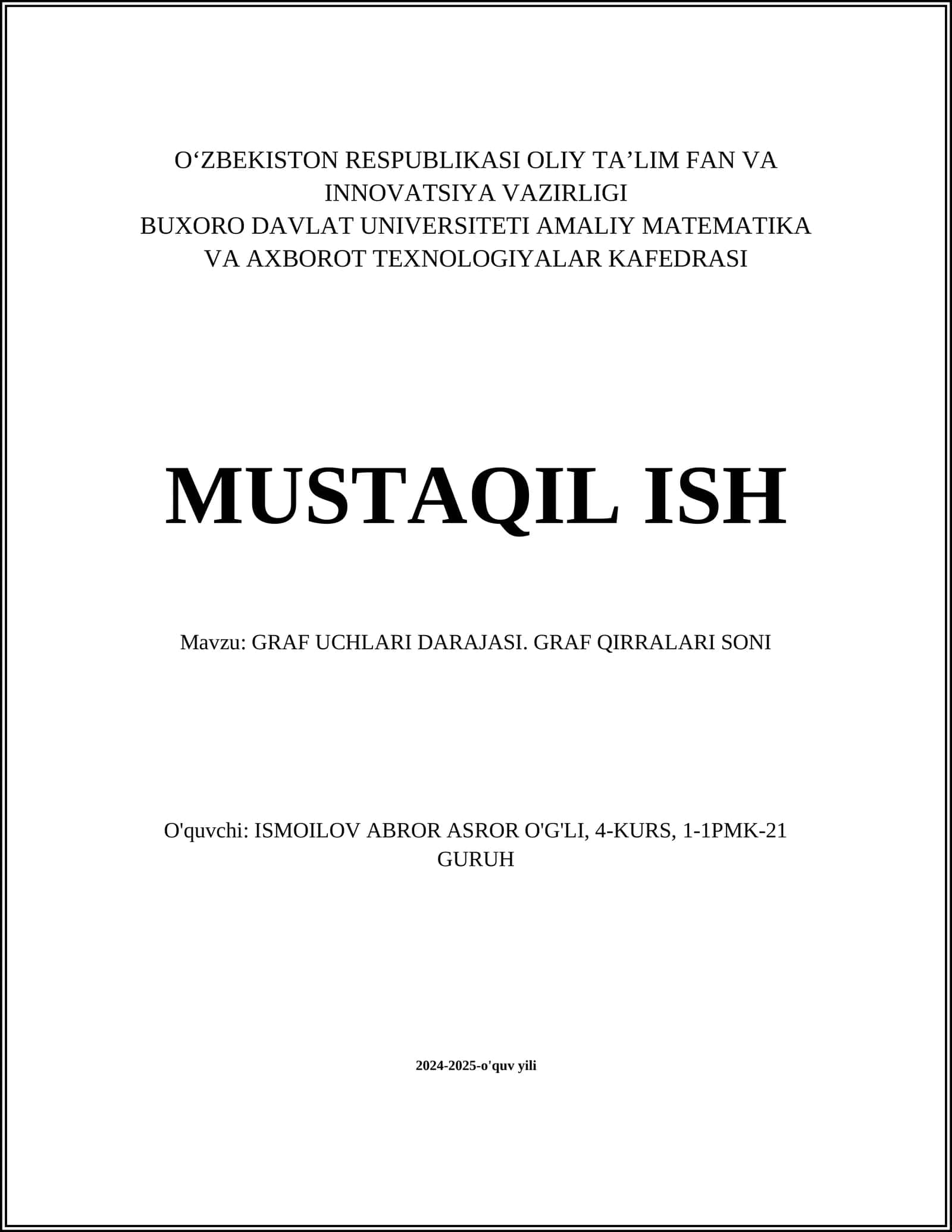GRAF UCHLARI DARAJASI. GRAF QIRRALARI SONI