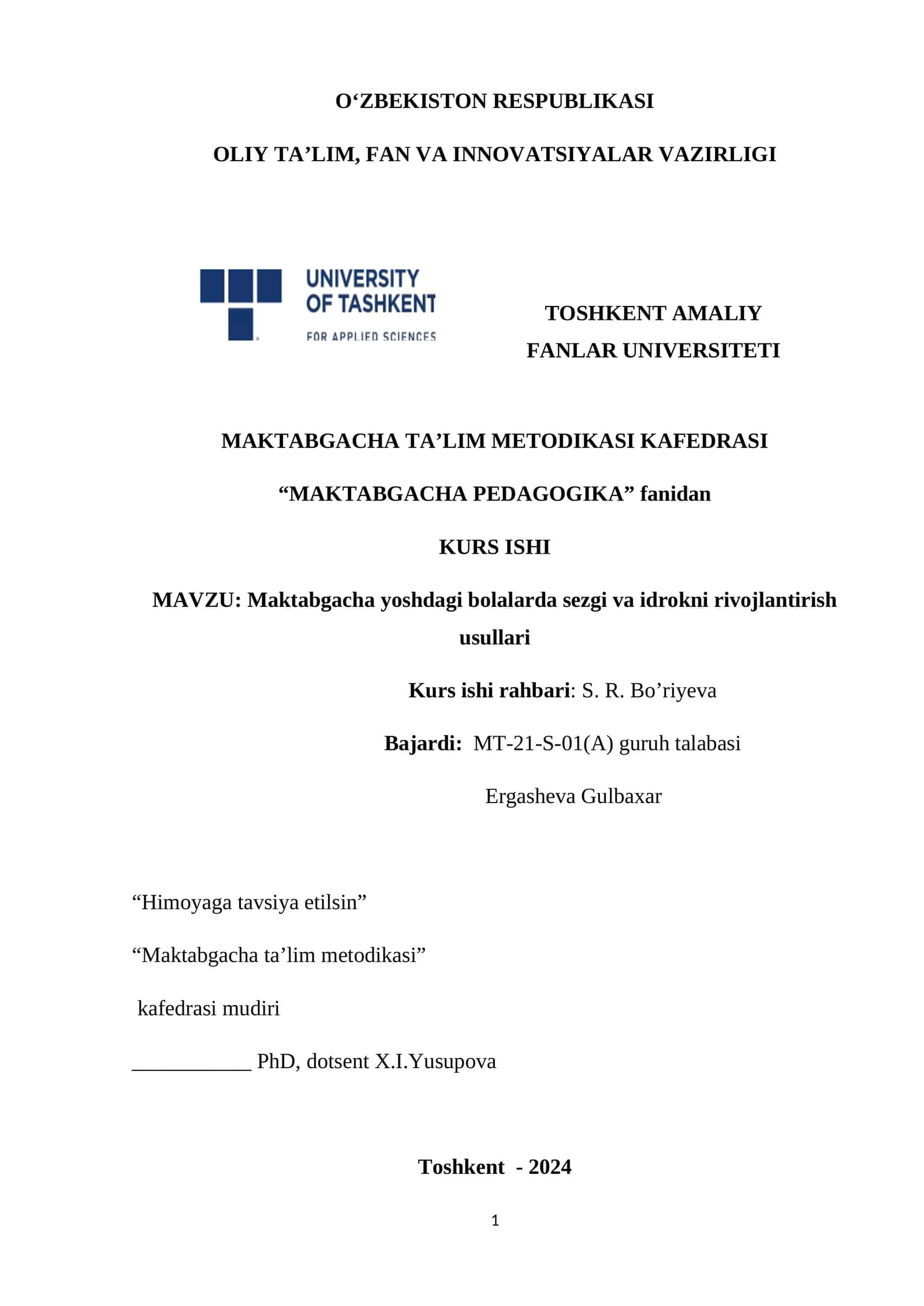 Maktabgacha yoshdagi bolalarda sezgi va idrokni rivojlantirish usullari