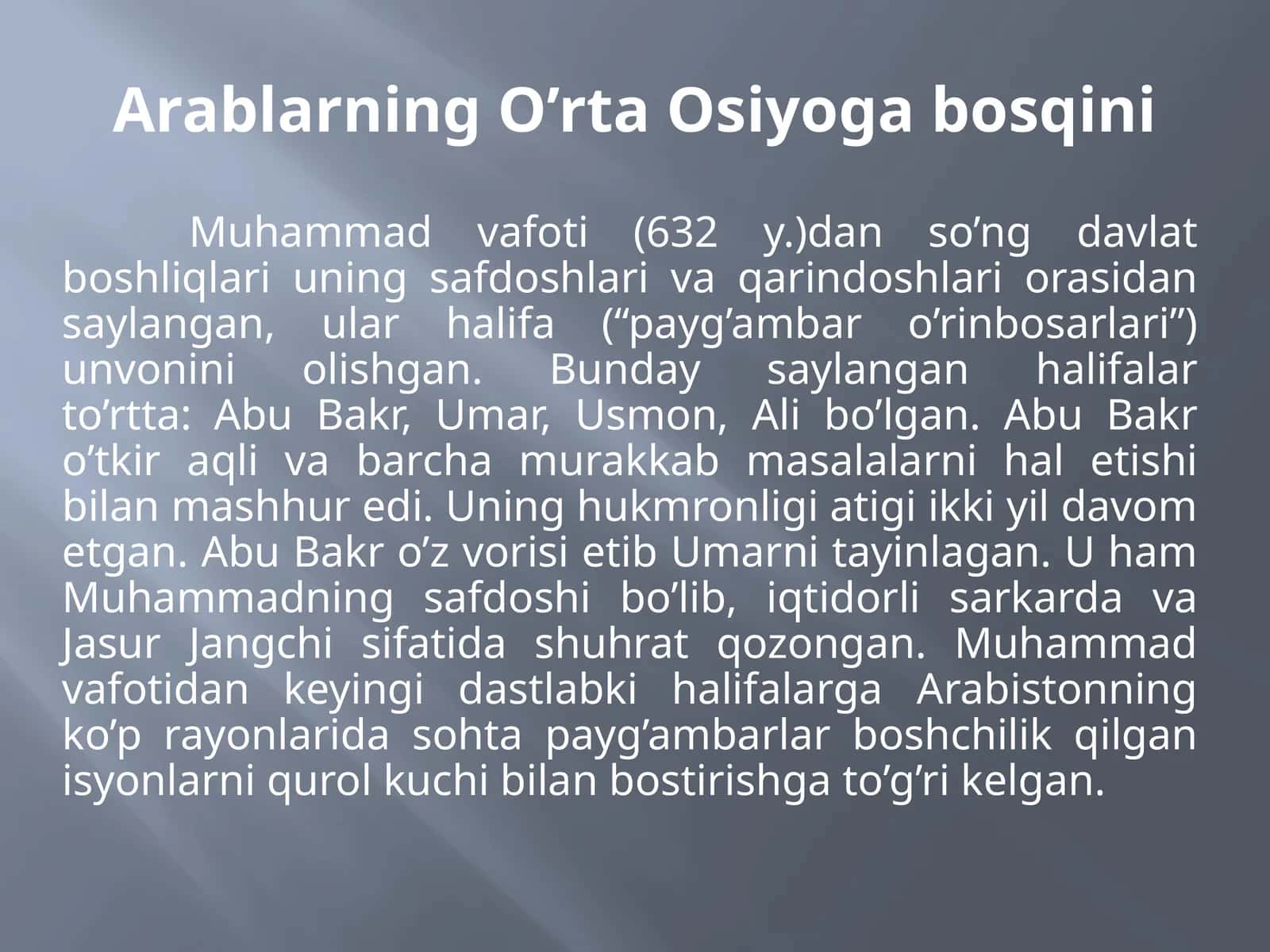 Arablarning O’rta Osiyoga bosqini
