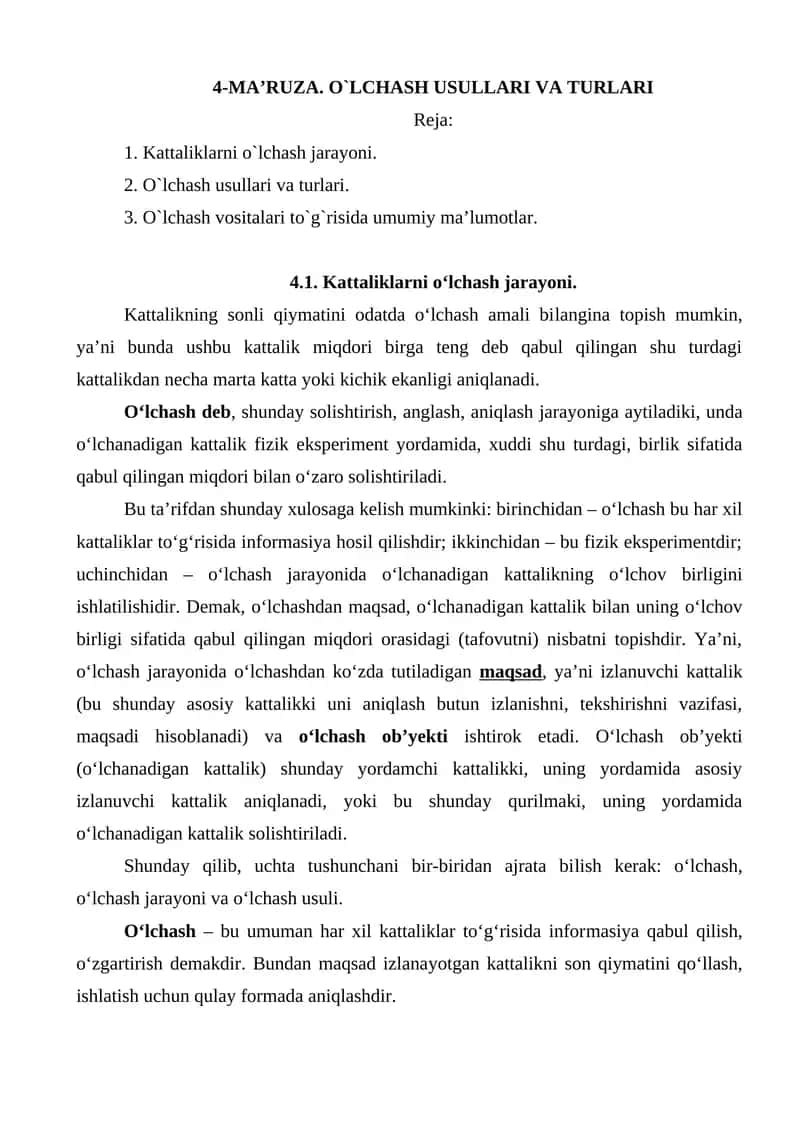 O`lchash usullari va turlari