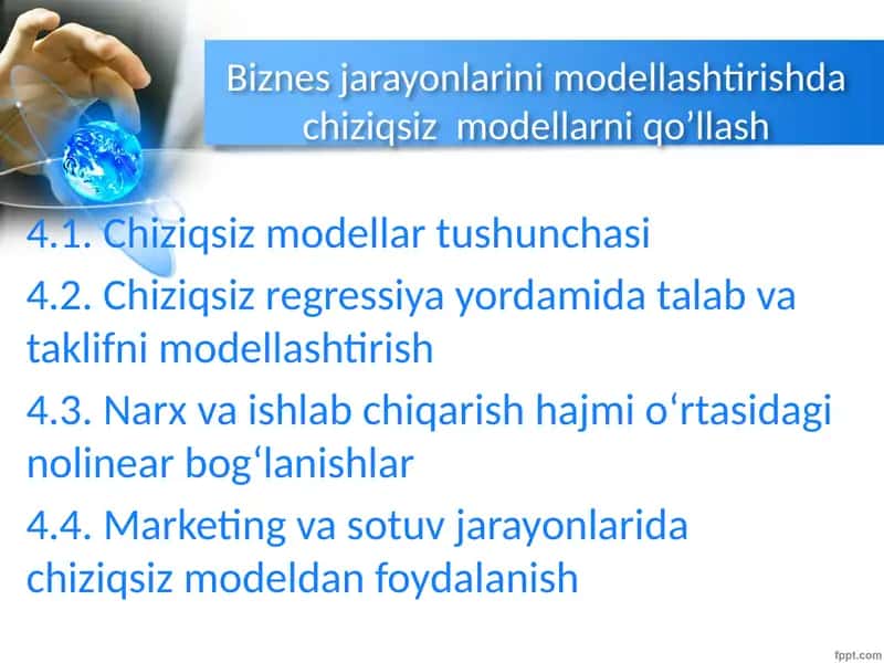 Biznes jarayonlarini modellashtirishda chiziqsiz modellarni qo’llash