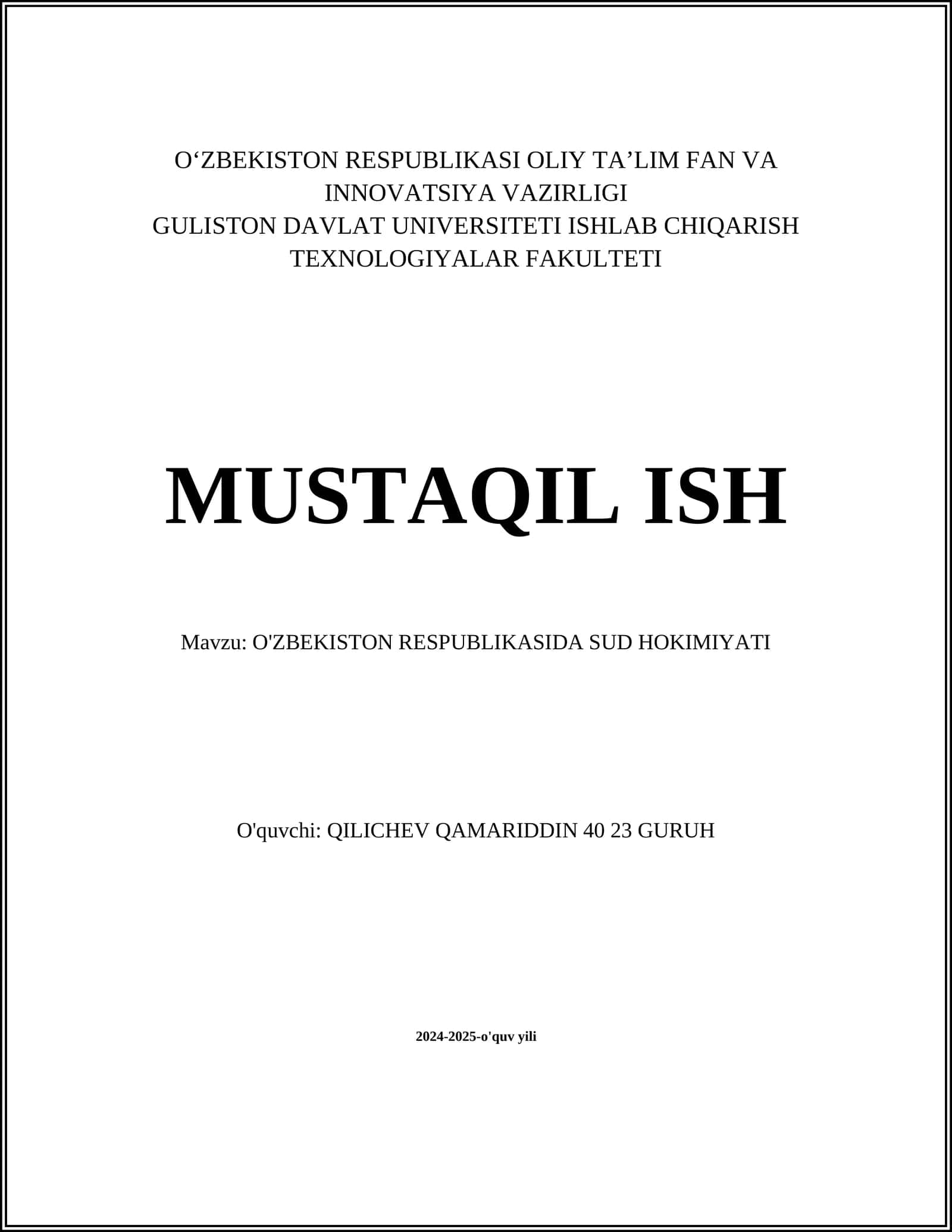 O'ZBEKISTON RESPUBLIKASIDA SUD HOKIMIYATI