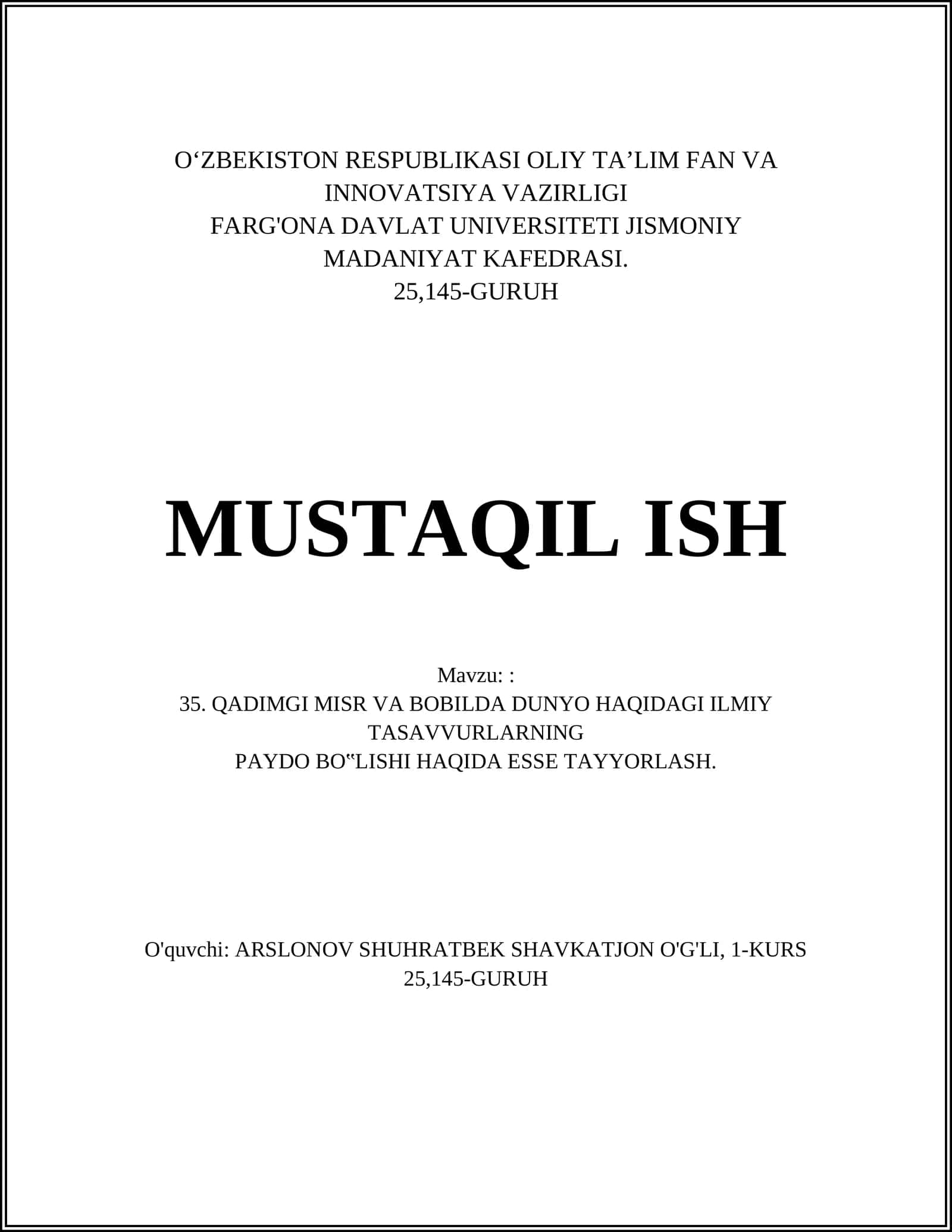 Qadimgi Misr va Bobil olami haqida ilmiy tasavvurlar