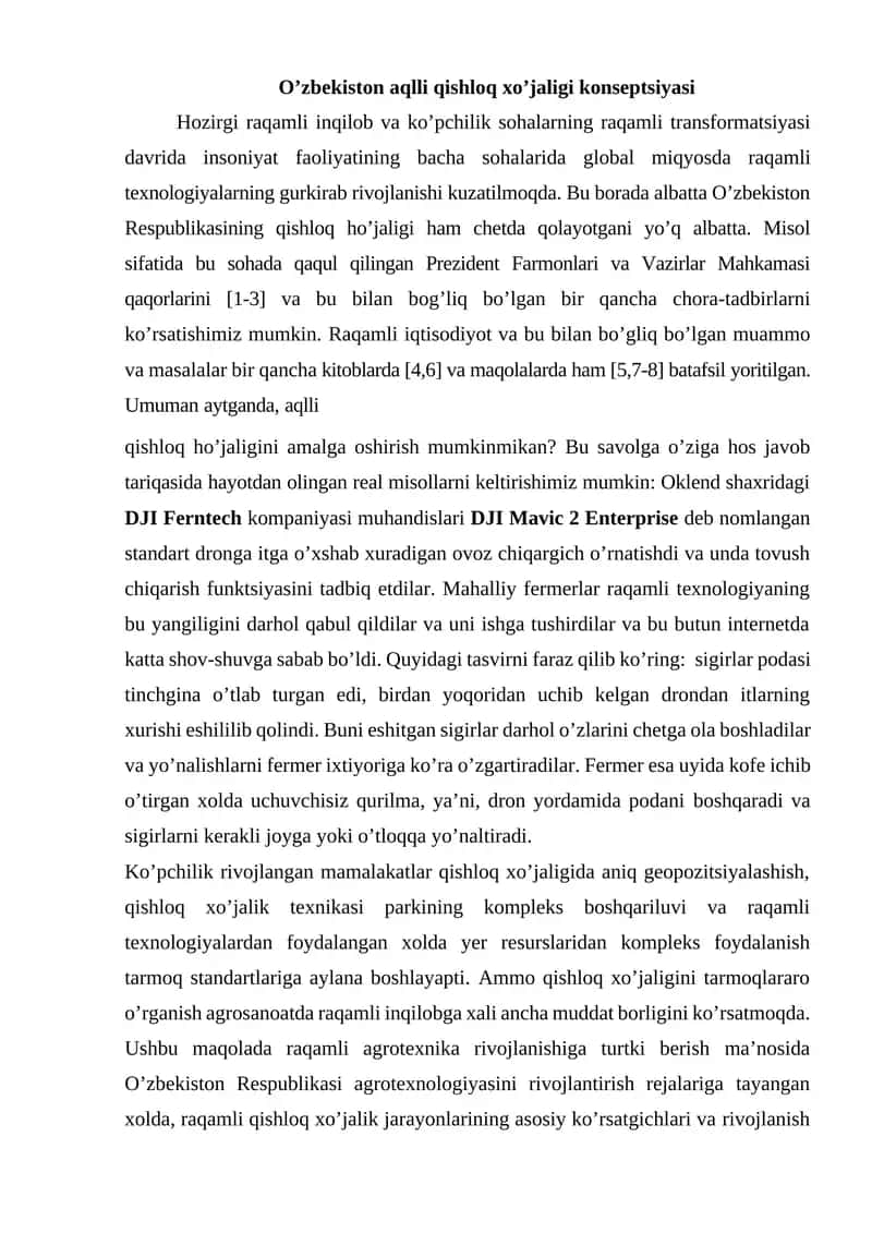 O’zbekiston aqlli qishloq xo’jaligi konseptsiyasi