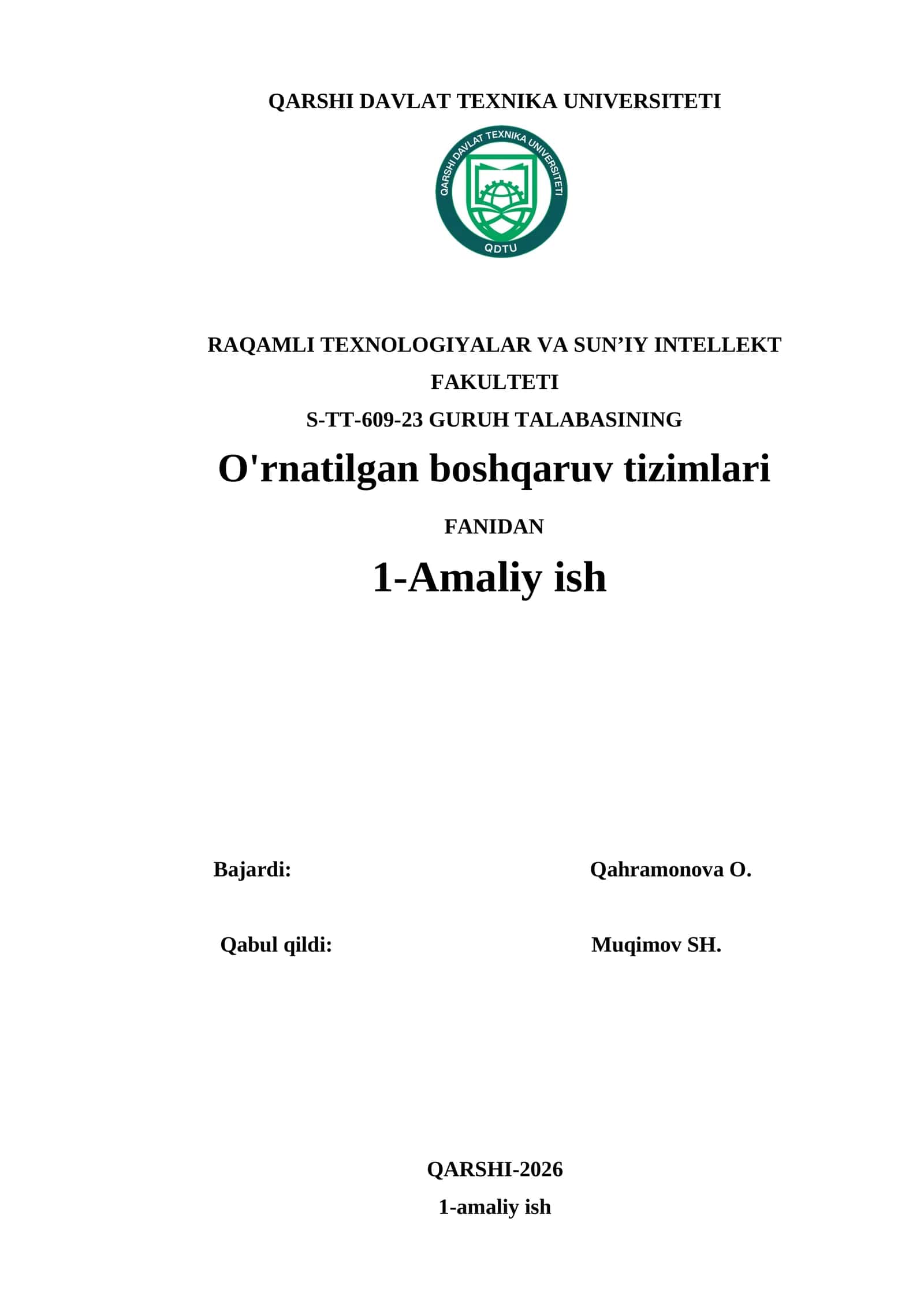 Dasturiy muhitni sozlash va mikrokontrollerda dasturlash asoslari