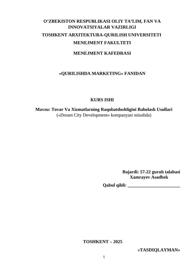 QURILISHDA MARKETING KURSI
