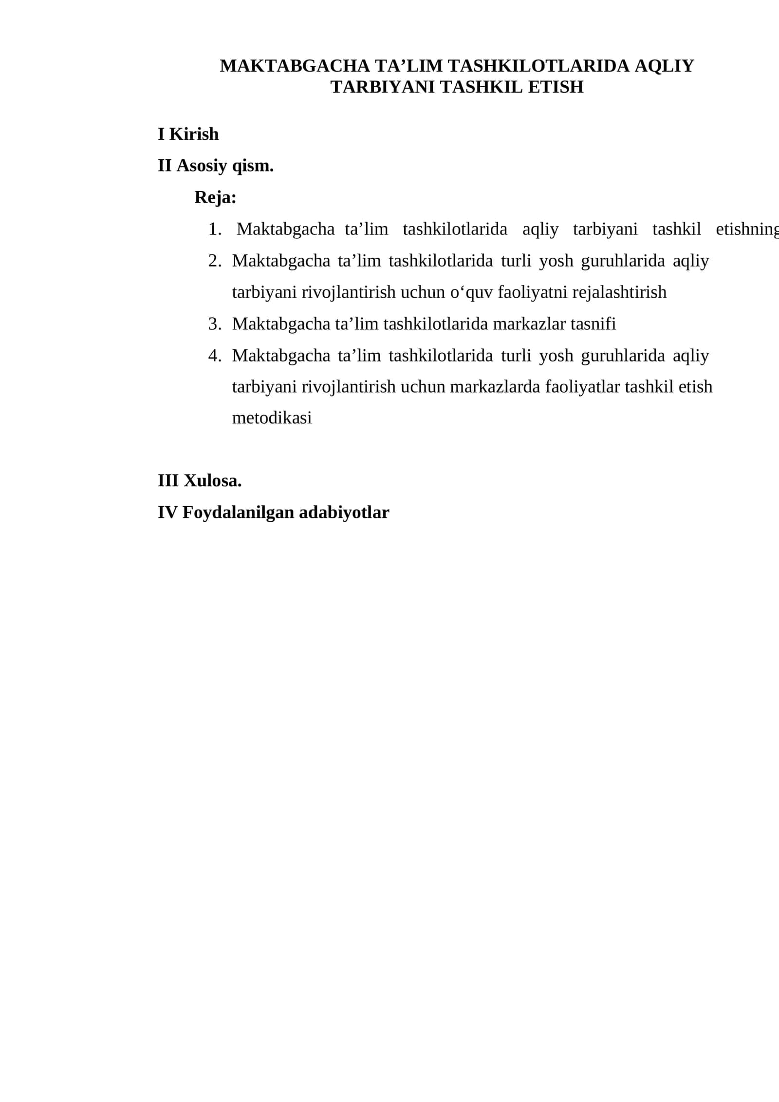 MAKTABGACHA TA’LIM TASHKILOTLARIDA AQLIY TARBIYANI TASHKIL ETISH