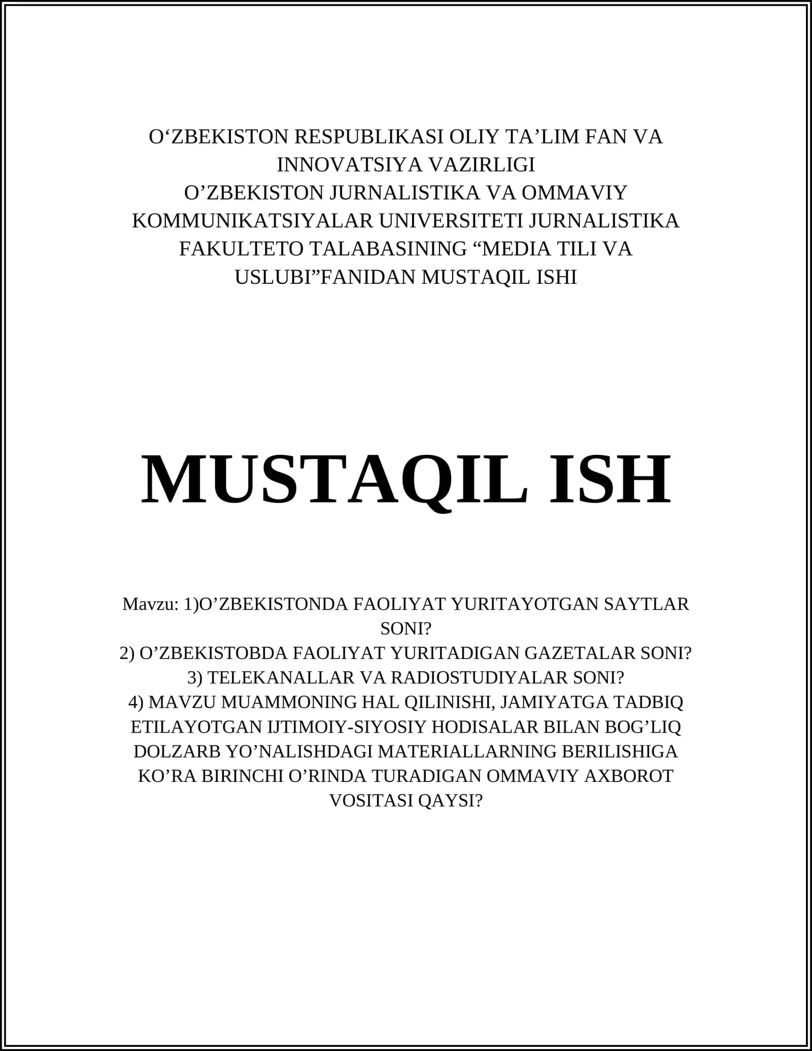 MEDIA TILI VA USLUBI