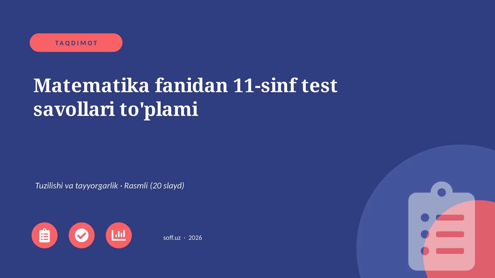 Matematika fanidan 11-sinf test savollari to'plami
