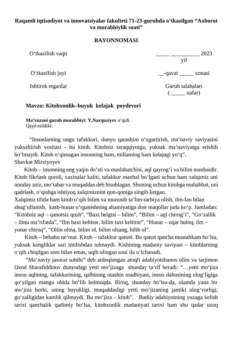 Axborot va murabbiylik soati