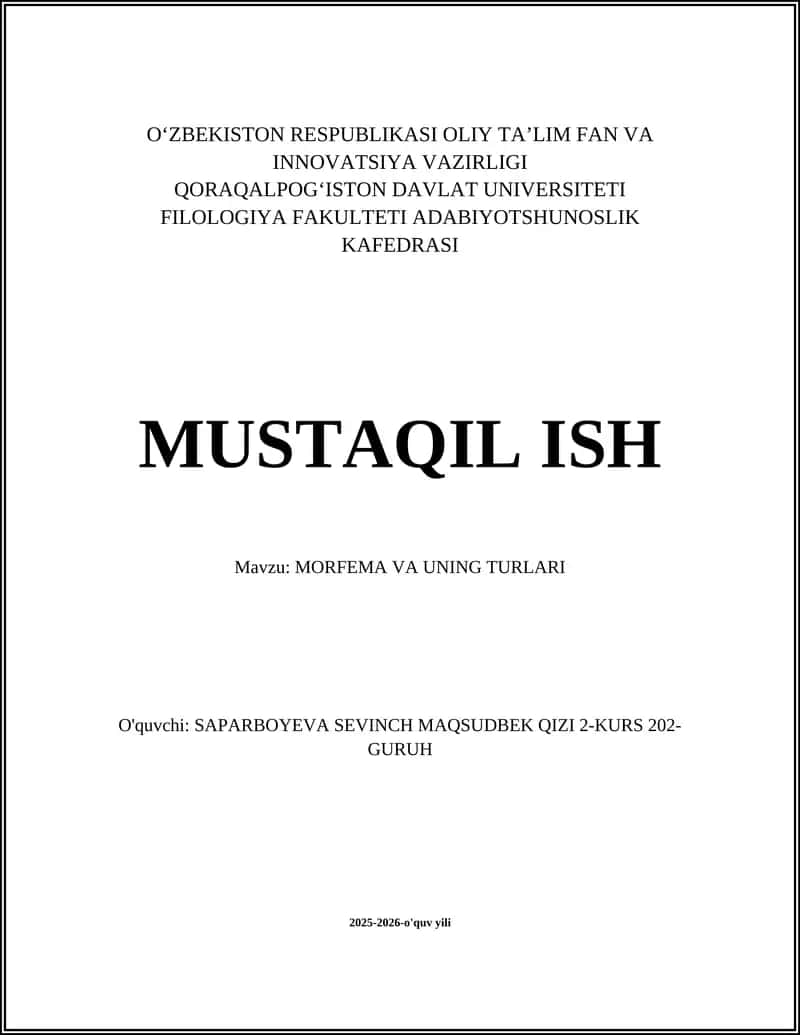 MORFEMA VA UNING TURLARI