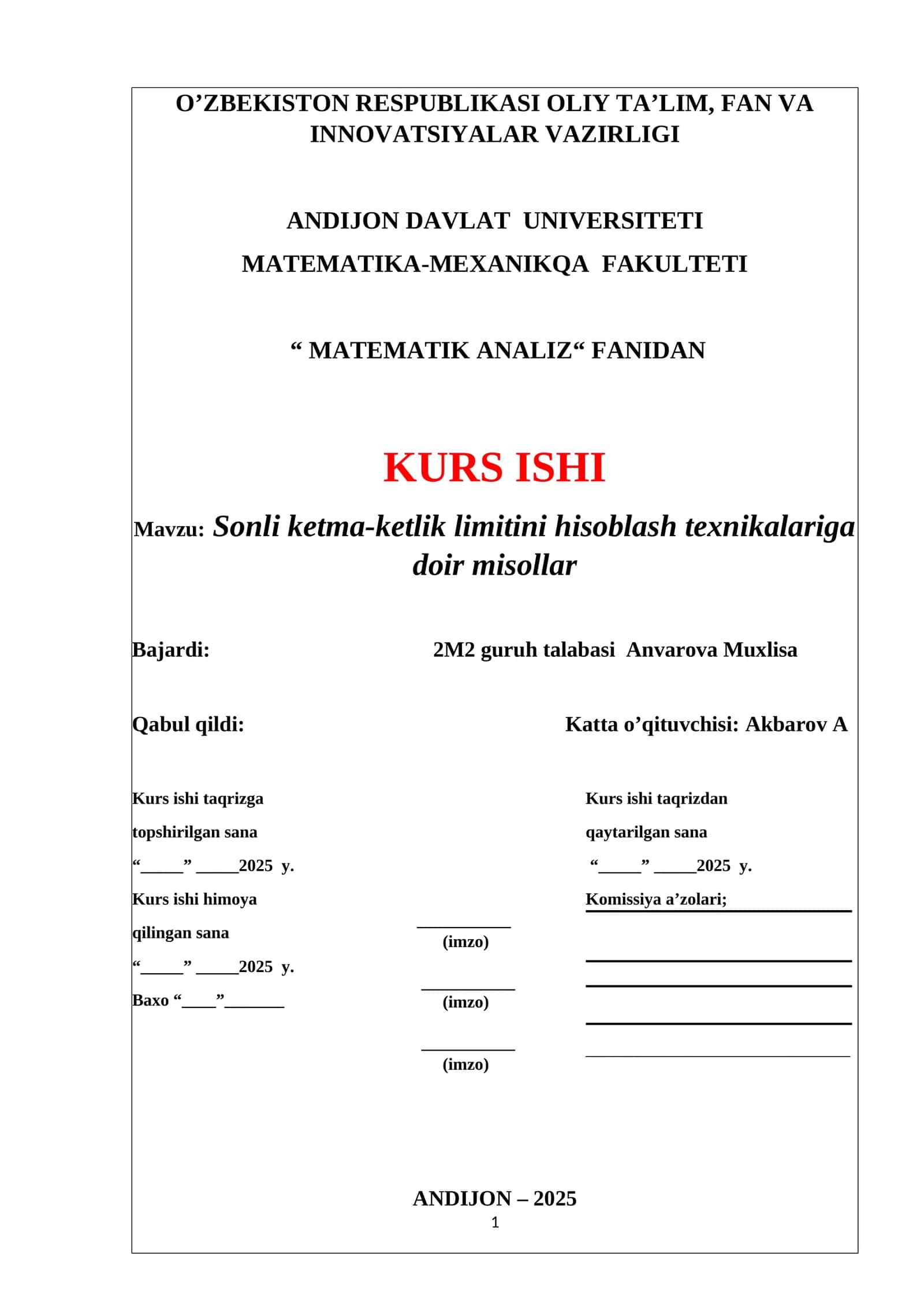 Sonli ketma-ketlik limitini hisoblash texnikalariga doir misollar