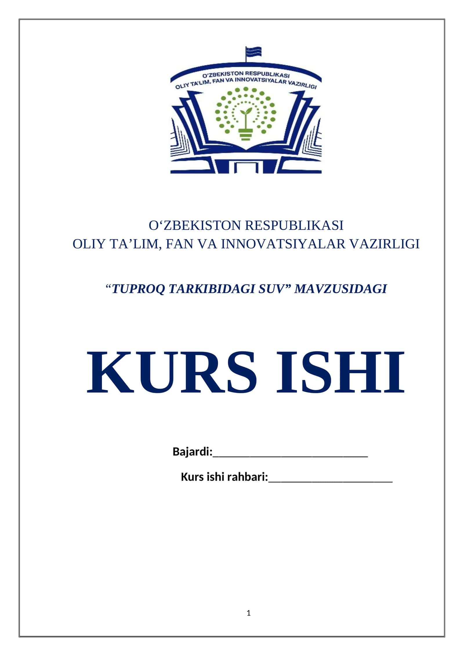 KURS ISHI "TUPROQ TARKIBIDAGI SUV"