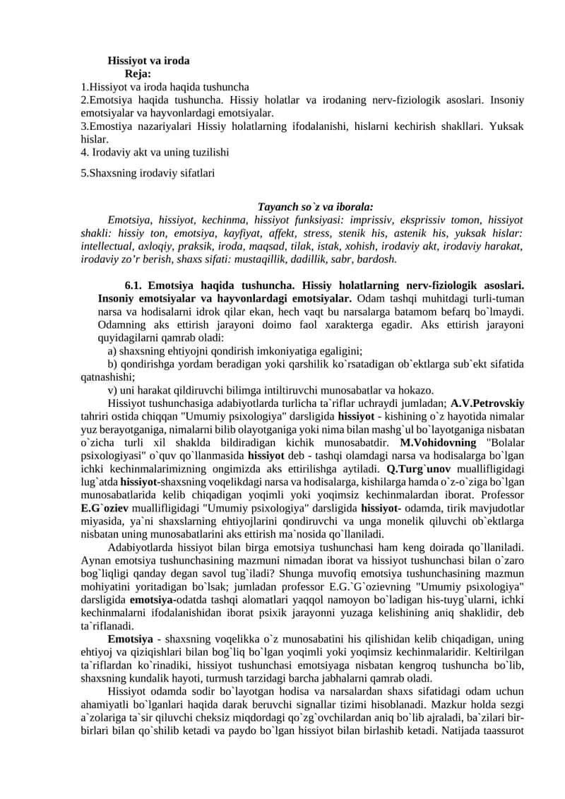 Hissiyot va iroda