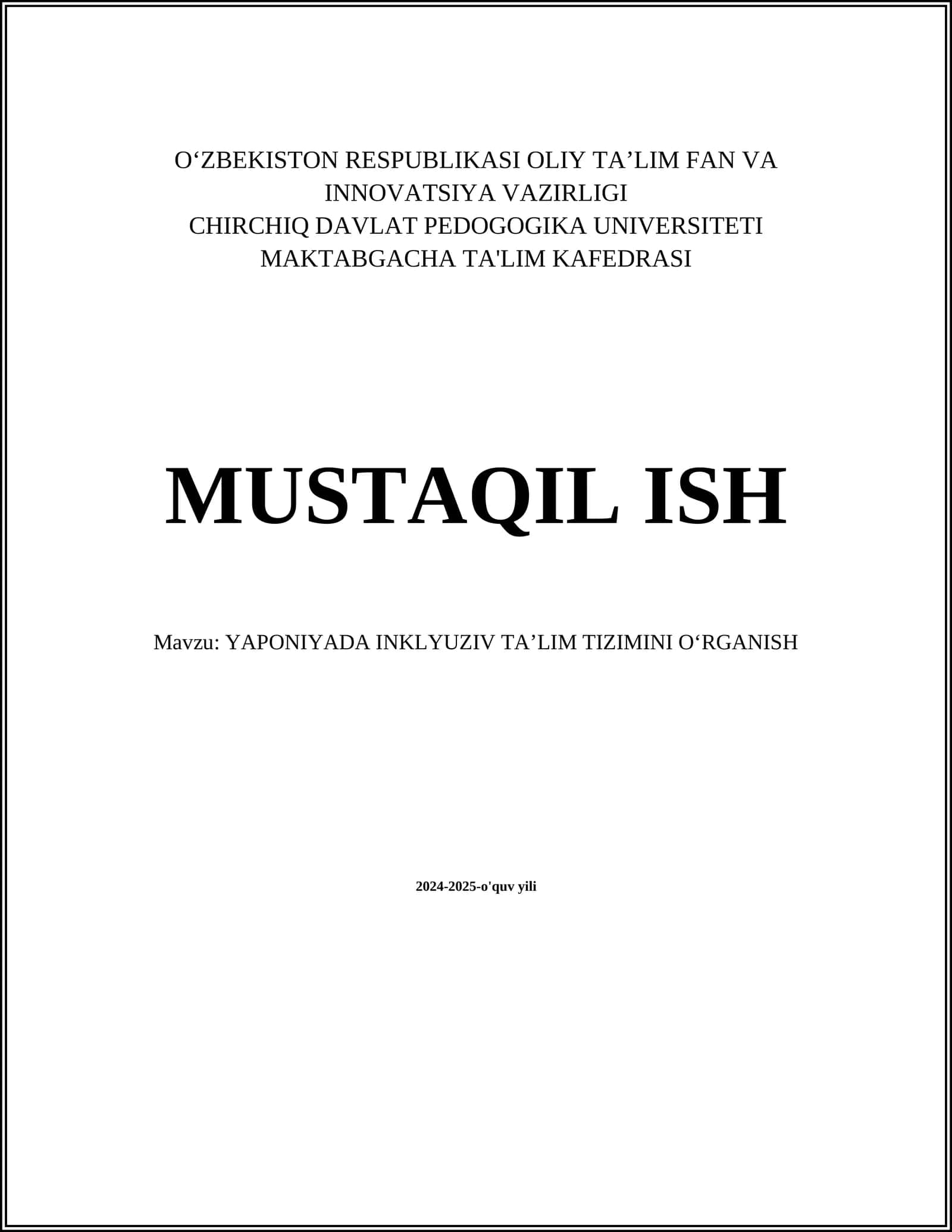 YAPONIYADA INKLYUZIV TAʼLIM TIZIMINI OʻRGANISH