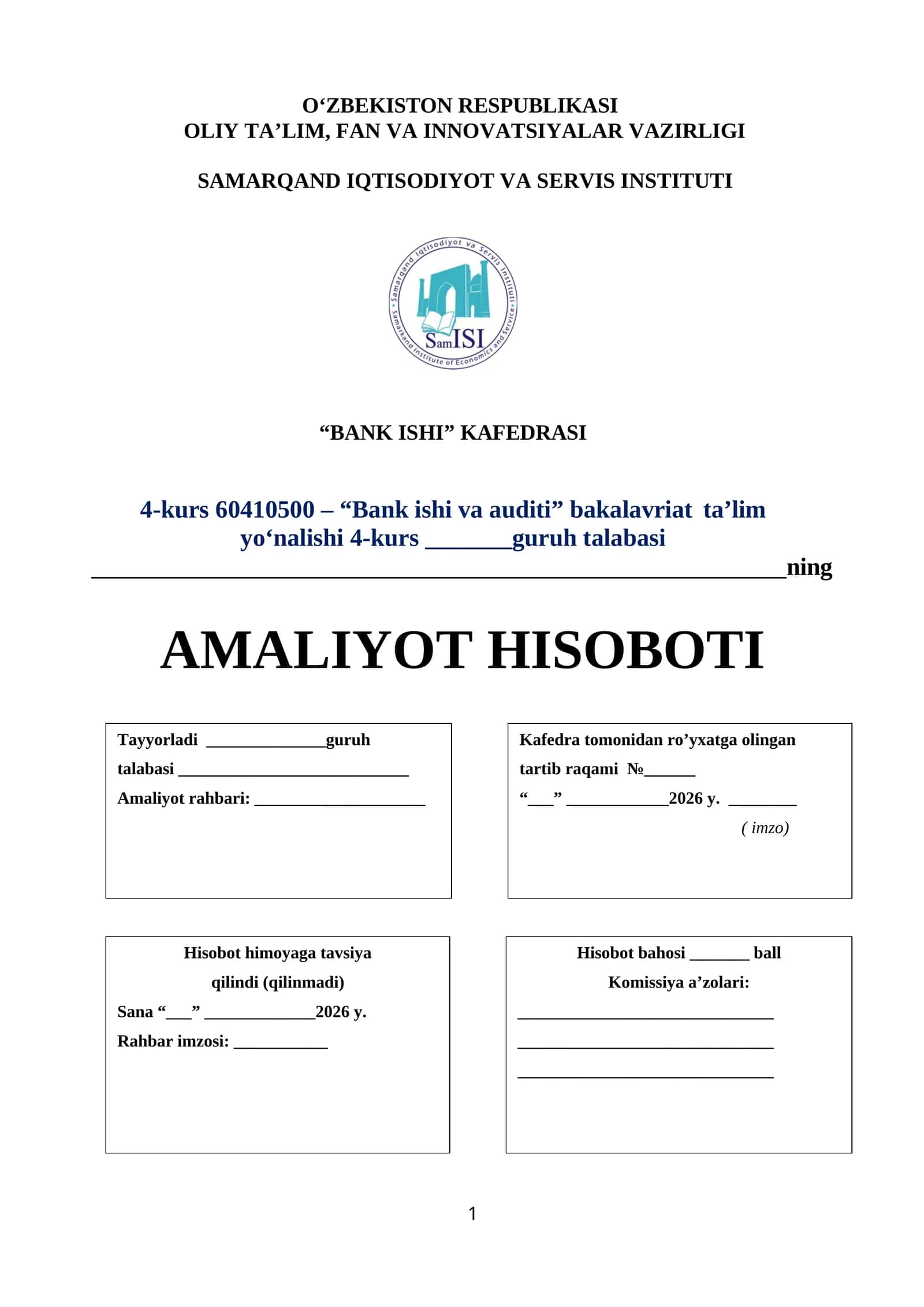 AMALIYOT HISOBOTI. "Agrobank ATB Bulung‘ur filiali"