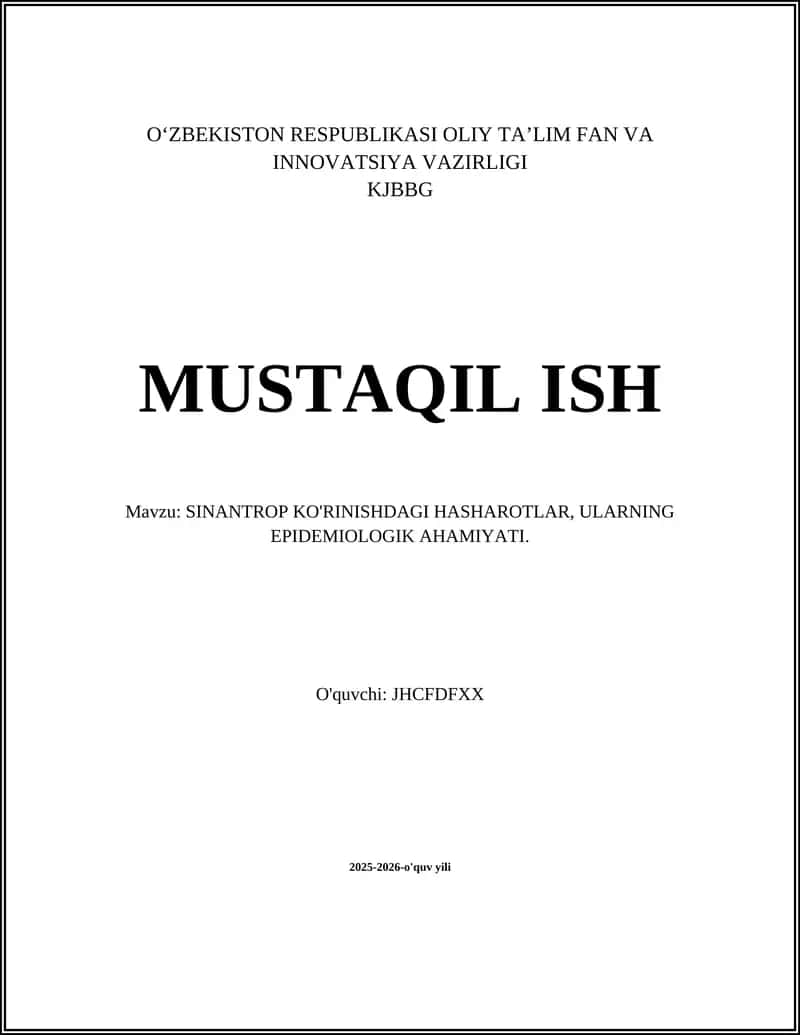 SINANTROP KO'RINISHDAGI HASHAROTLAR