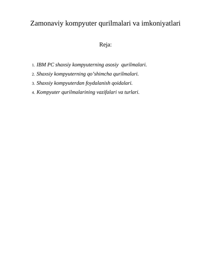 Kompyuter qurilmalari va imkoniyatlari