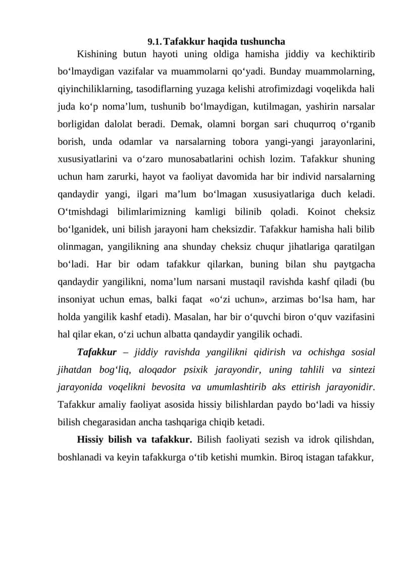Tafakkur haqida tushuncha