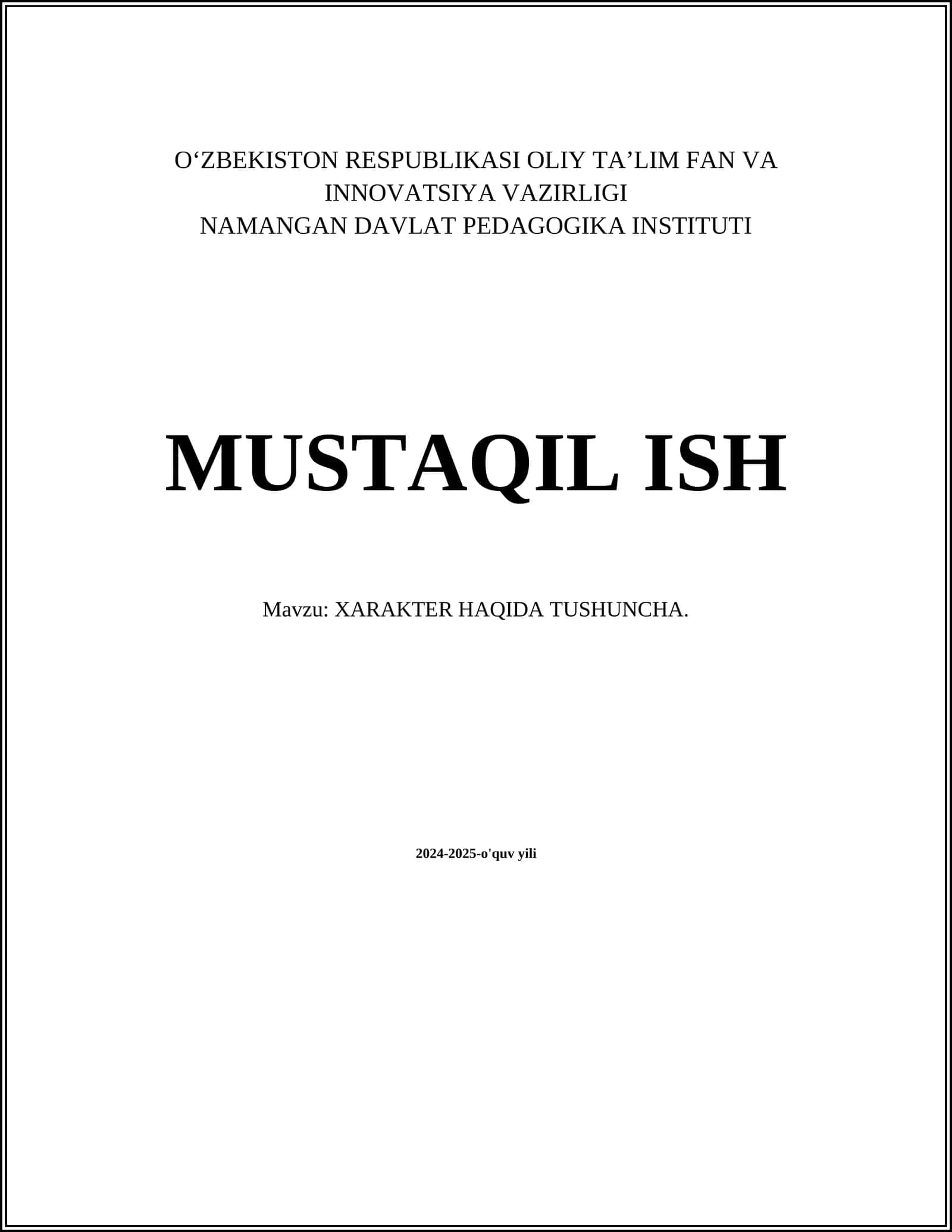 XARAKTER HAQIDA TUSHUNCHA