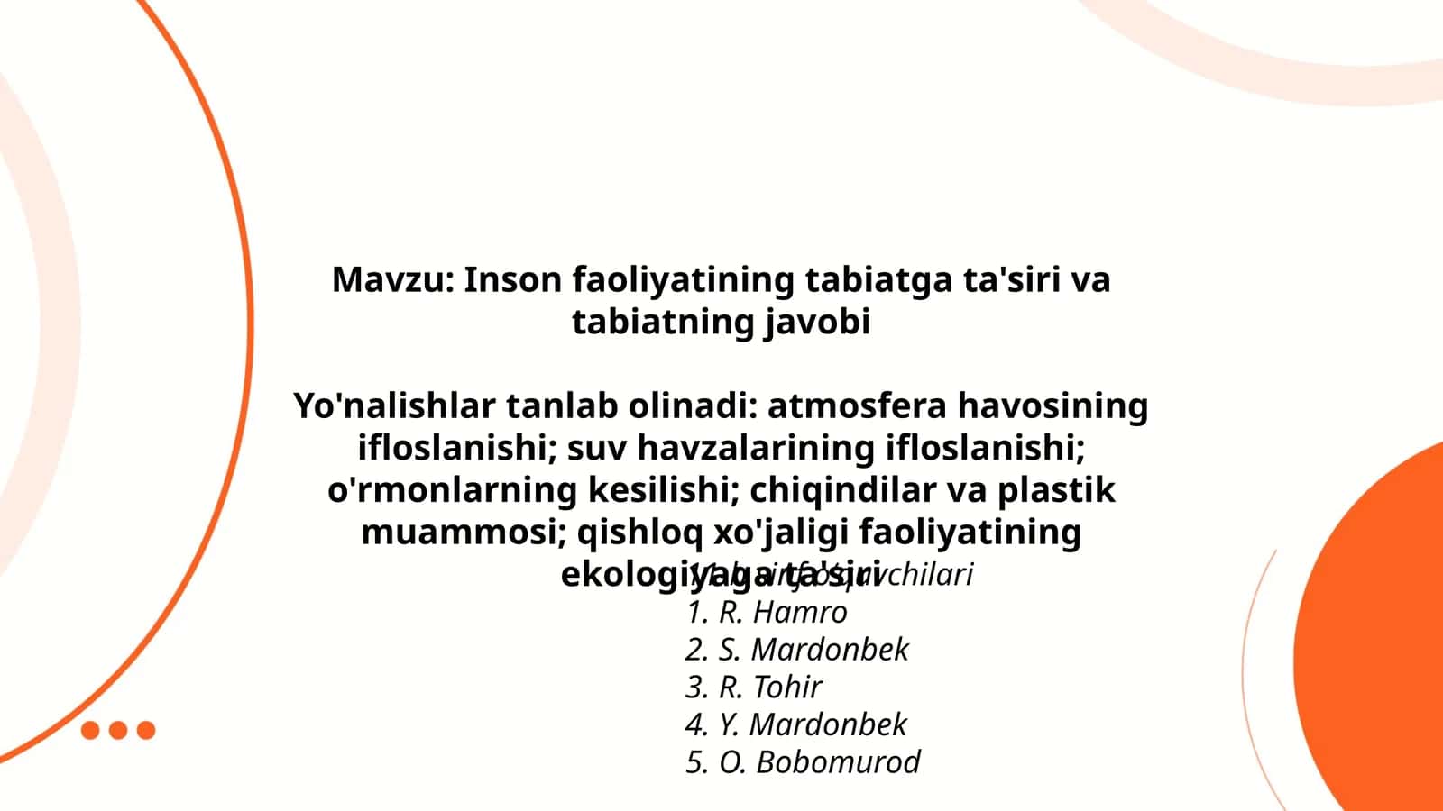 Inson faoliyatining tabiatga ta'siri va tabiatning javobi