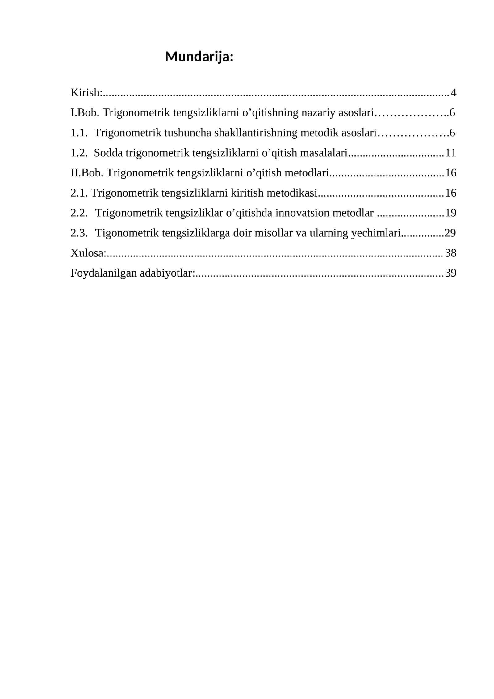 Trigonometrik tengsizliklarni o’qitishning nazariy asoslari va metodlari