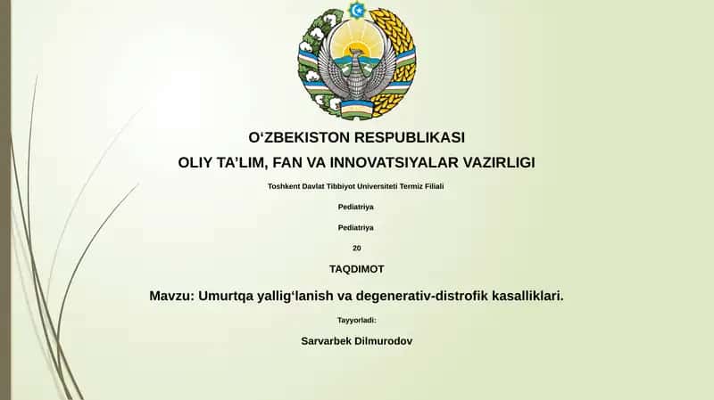 Umurtqa yallig‘lanish va degenerativ-distrofik kasalliklari