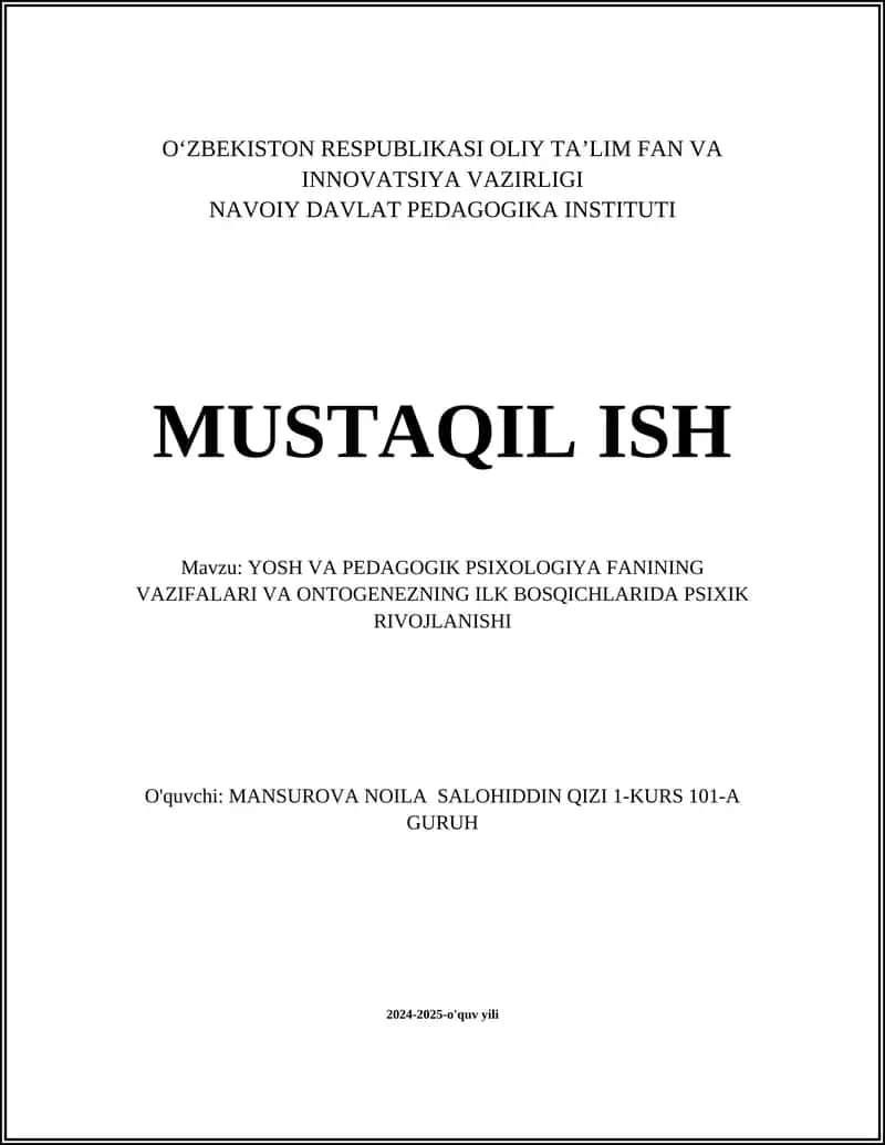 Yoshga oid psixologiya va pedagogik psixologiya