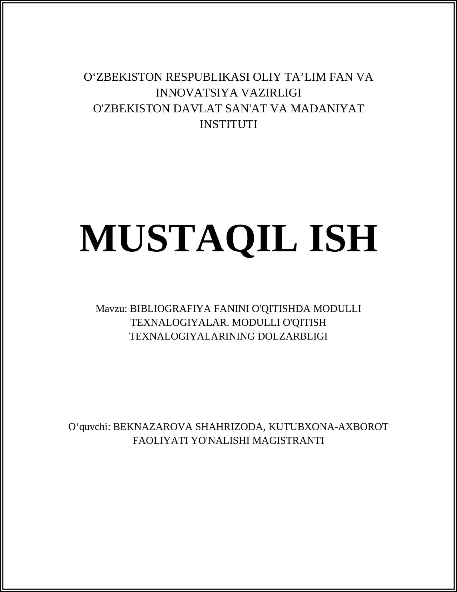 Modulli o'qitish texnologiyalari