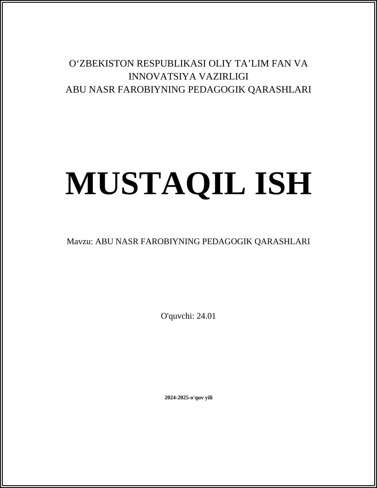ABU NASR FAROBIYNING PEDAGOGIK QARASHLARI
