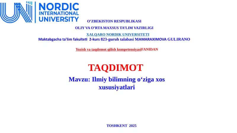 Ilmiy Bilim: O'ziga Xos Xususiyatlar