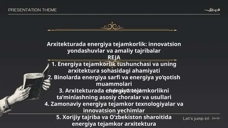 Arxitekturada energiya tejamkorlik: innovatsion yondashuvlar va amaliy tajribalar