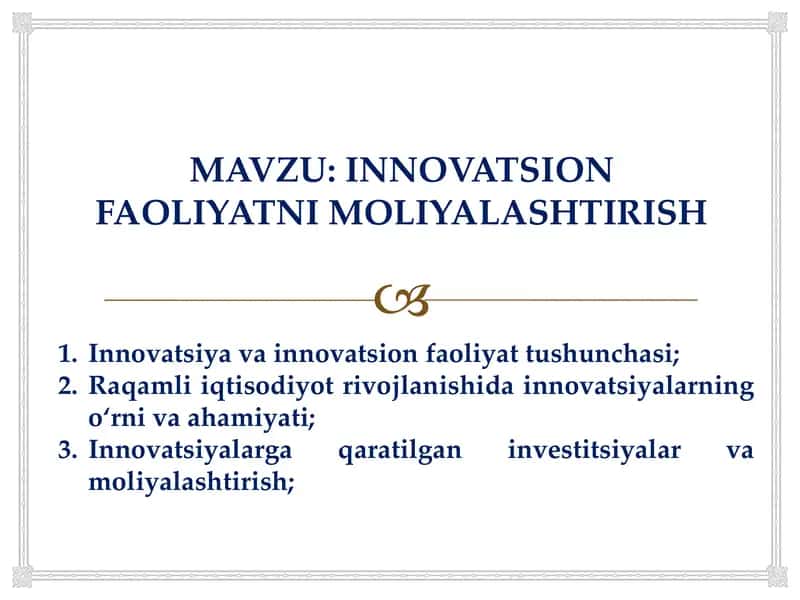 INNOVATSIYA VA INNOVATSION FAOLIYAT TUSHUNCHASI