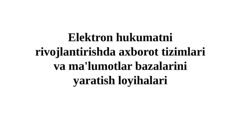 Elektron Hukumat va Axborot Tizimlari