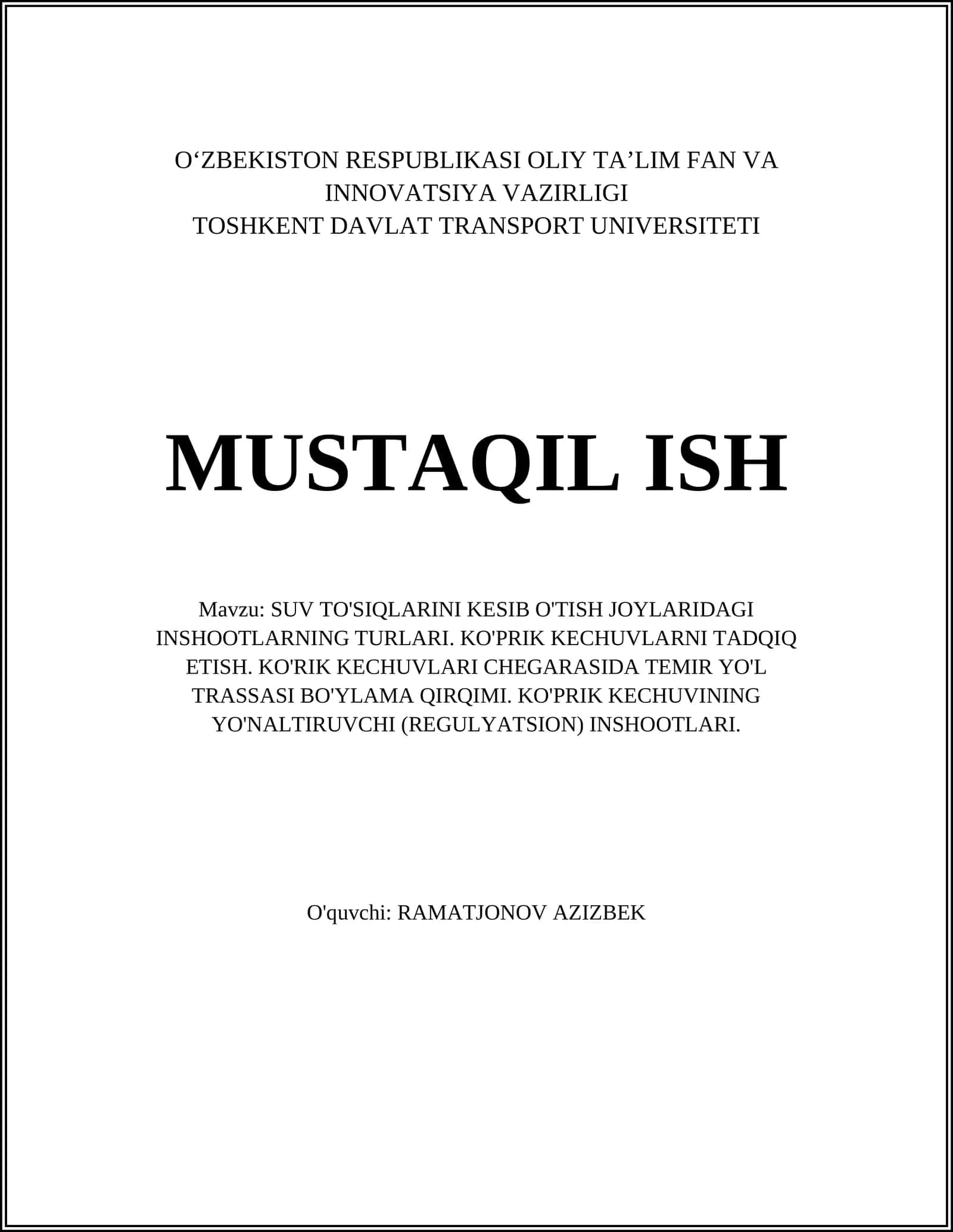 KO'PRIK KECHUVLARI TUSHUNCHASI