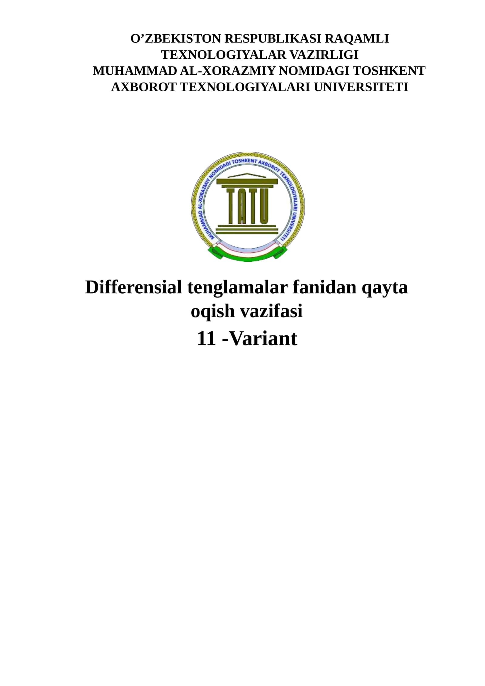 Differensial tenglamalar fanidan amailiy ish 11-variant