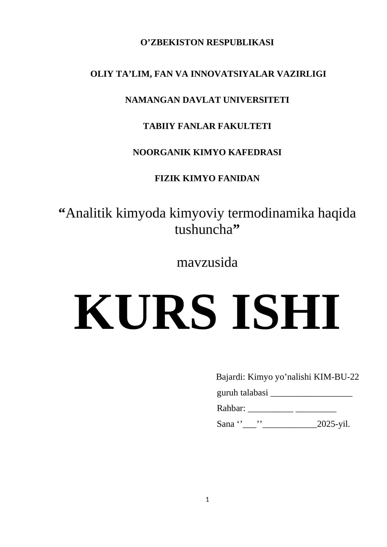 "Analitik kimyoda kimyoviy termodinamika haqida tushuncha"