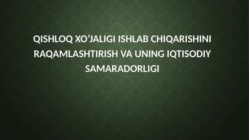 Qishloq xo’jaligi ishlab chiqarishini raqamlashtirish va uning iqtisodiy samaradorligi