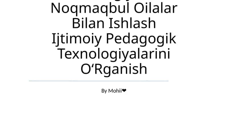 Ijtimoiy Pedagogik Texnologiyalar