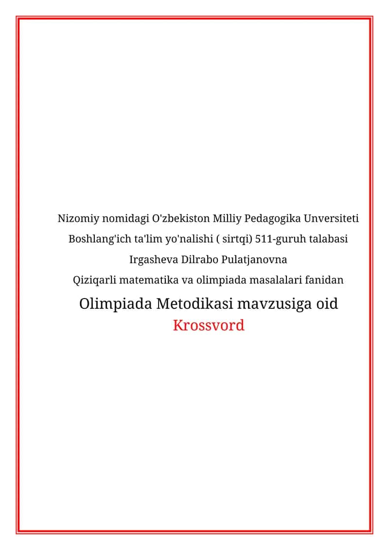 Olimpiada metodikasiga oid krasword