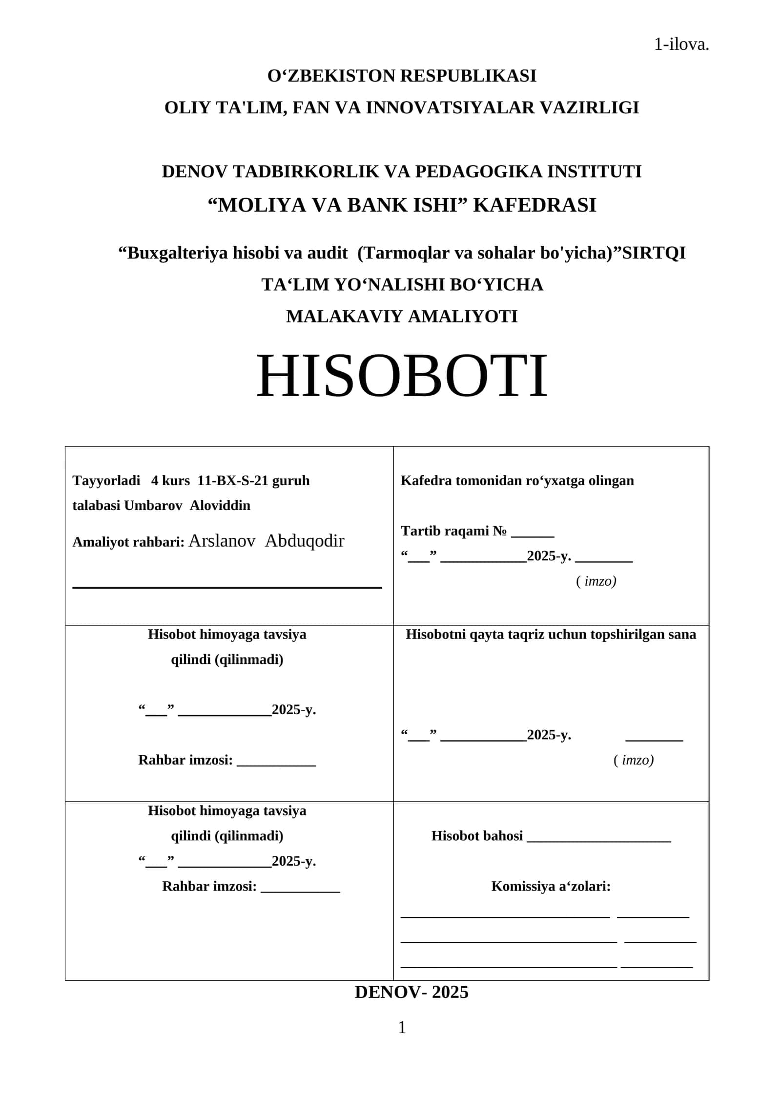 “DO`STLIK ALOQA”MCHJ Denov HISOBOTI