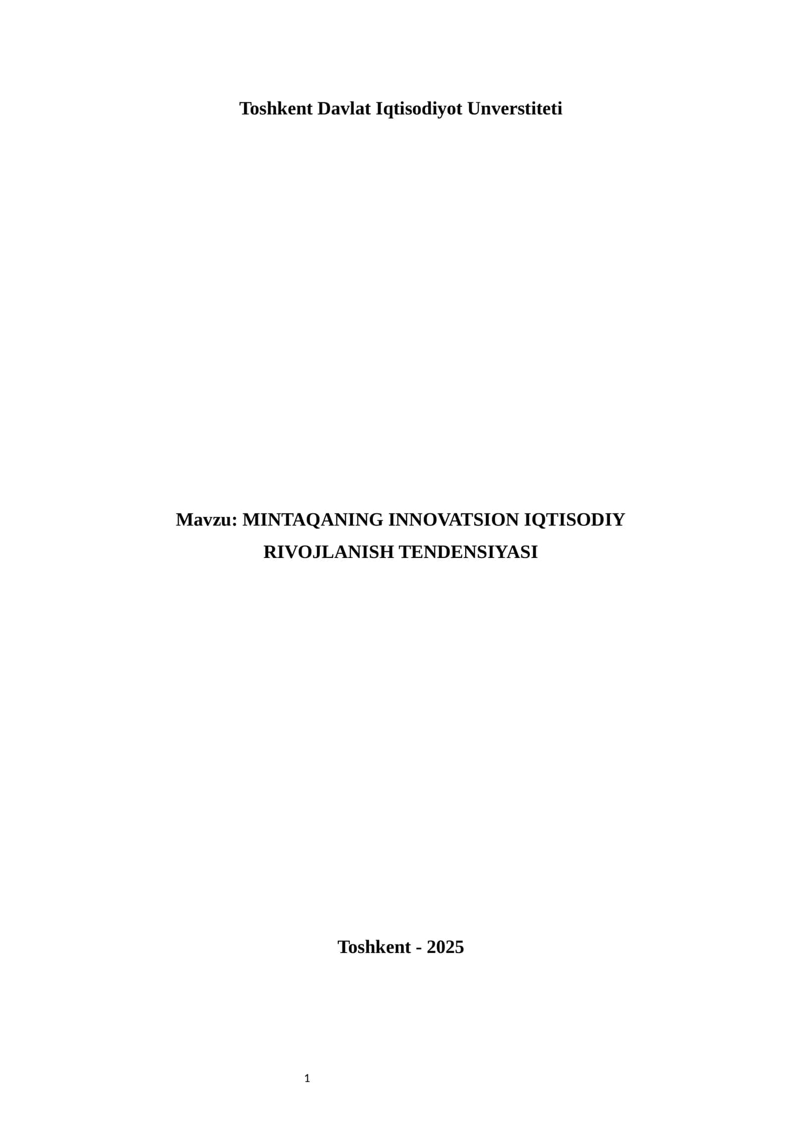 MINTAQANING INNOVATSION IQTISODIY RIVOJLANISH TENDENSIYASI