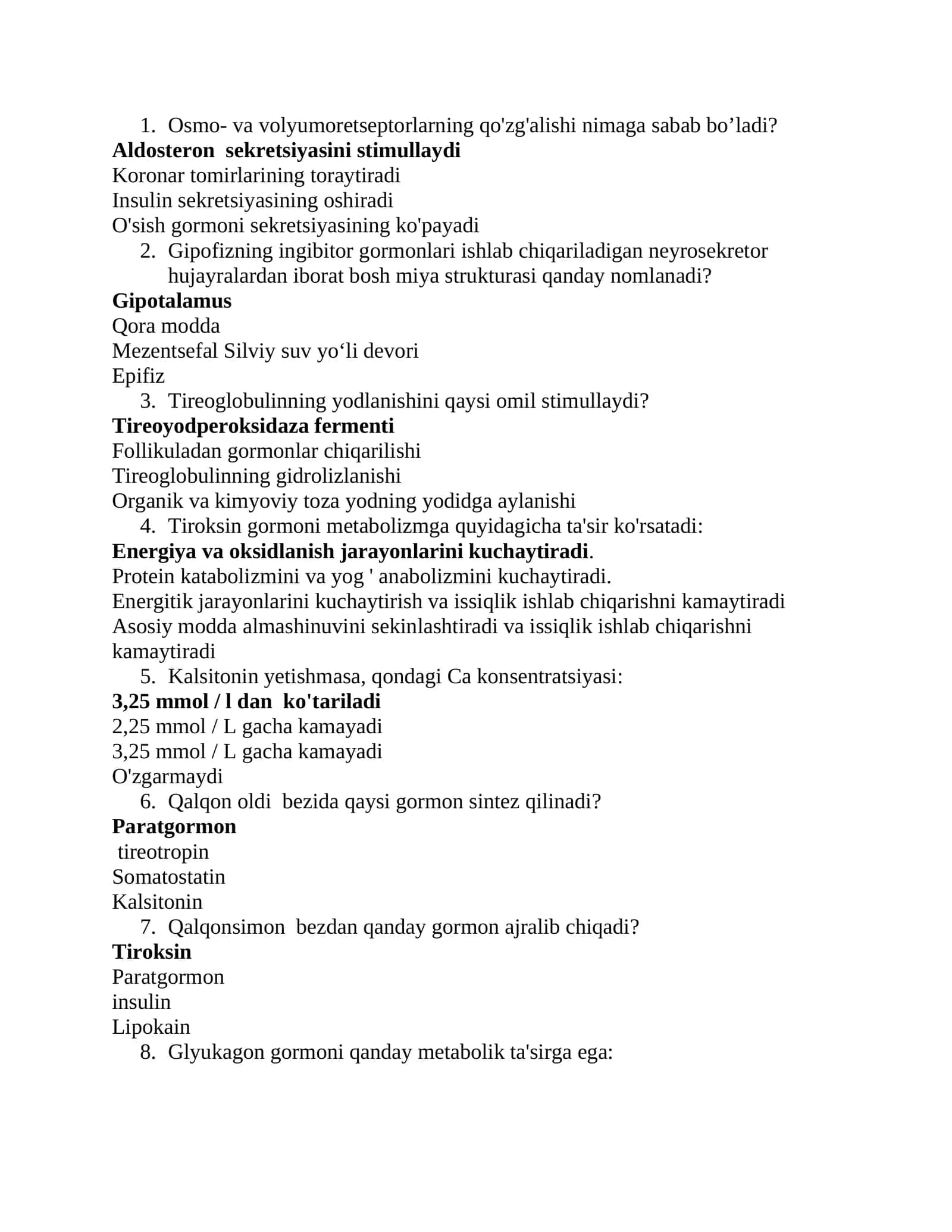 Osmo- va volyumoretseptorlarning qo'zg'alishi