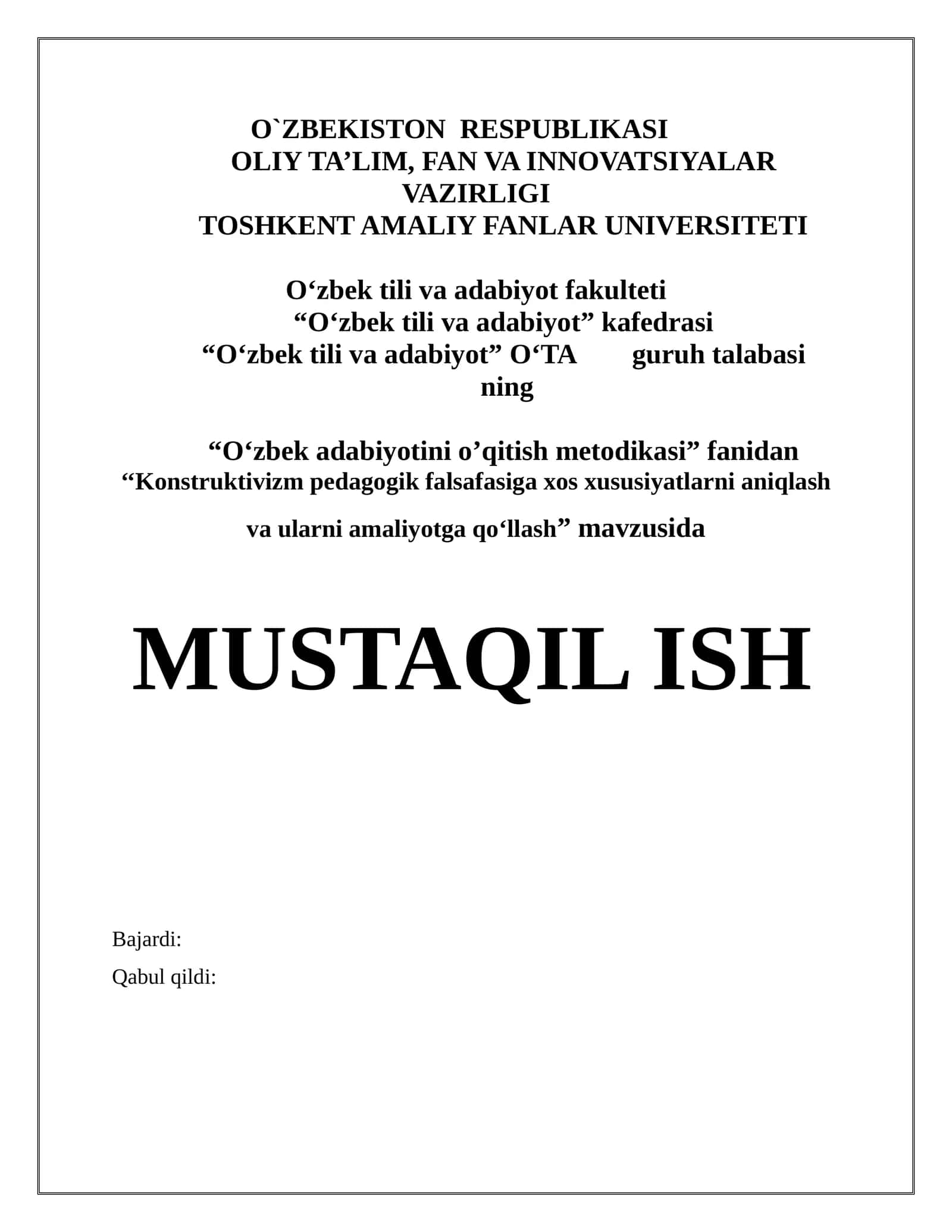 Konstruktivizm pedagogik falsafasiga xos xususiyatlarni aniqlash va ularni amaliyotga qo‘llash