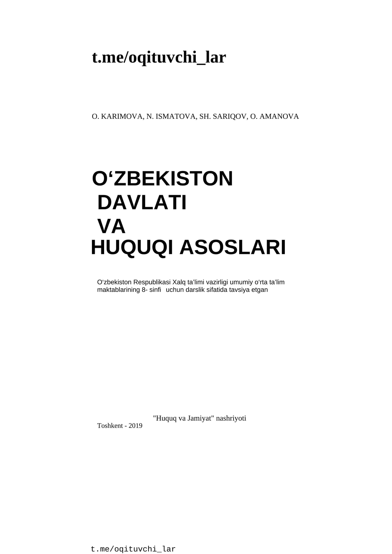 O‘ZBEKISTON DAVLATI VA HUQUQI ASOSLARI